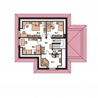 Spiegelverkehrter Entwurf | Grundriss des Obergeschosses - BUNGALOW 80